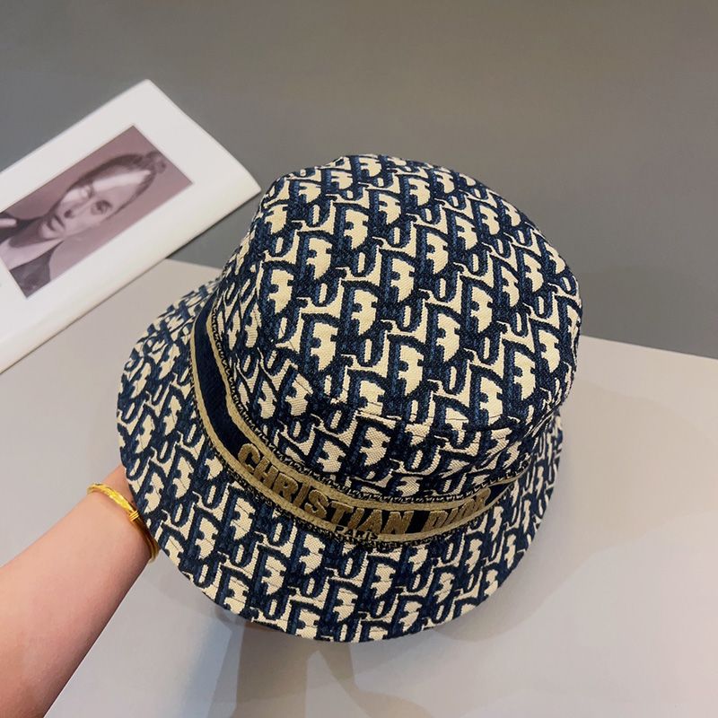 Christian Dior Bucket Hat D-Oblique Motif Cotton Blue Hot Sale