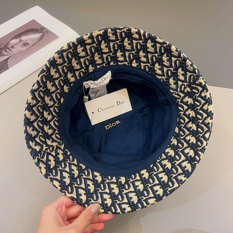 Christian Dior Bucket Hat D-Oblique Motif Cotton Blue Hot Sale