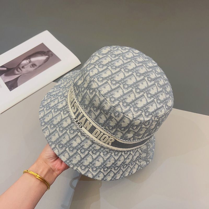 Christian Dior Bucket Hat D-Oblique Motif Cotton Grey Hot Sale