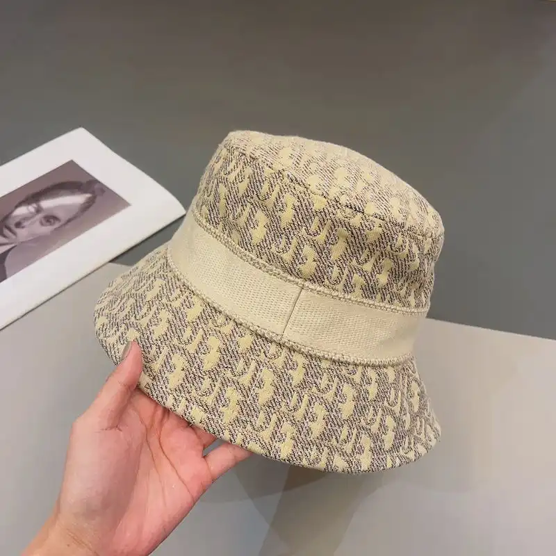 Affordable Hot Christian Dior Bucket Hat D-Oblique Motif Cotton Khaki