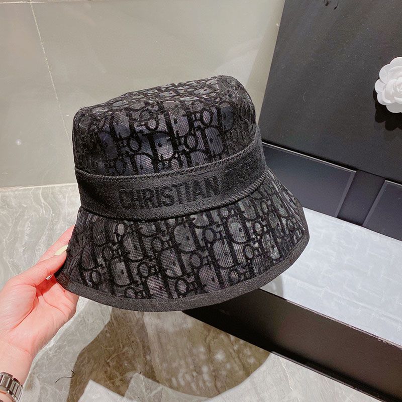 Hot Christian Dior Bucket Hat D-Oblique Motif Mesh Black