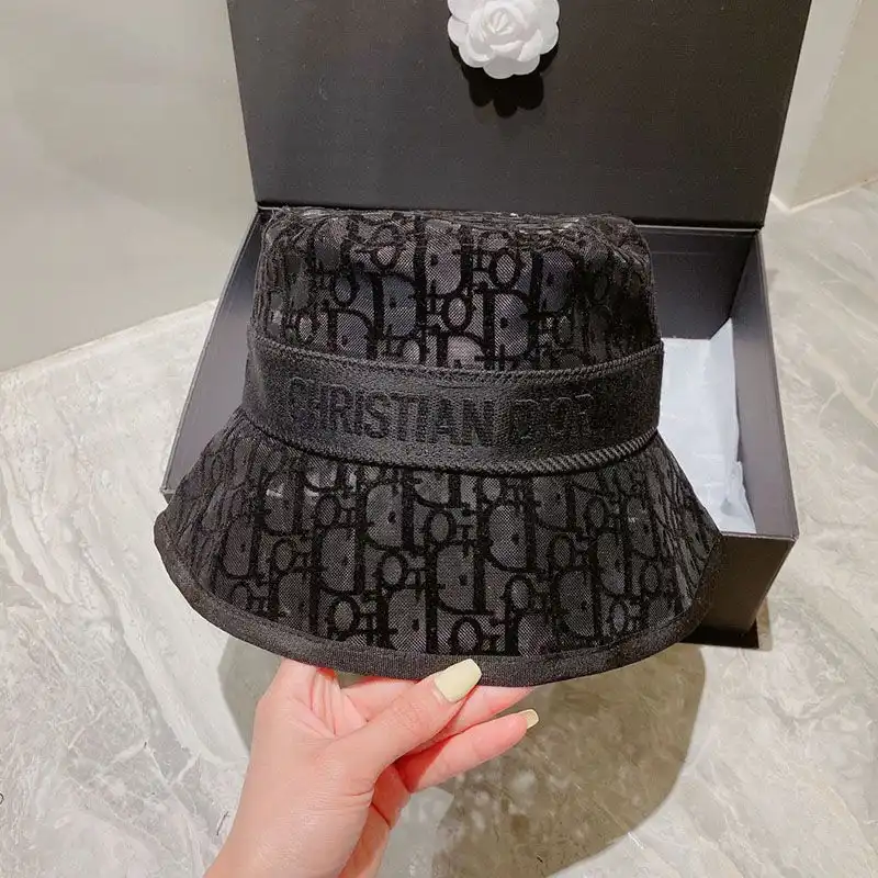 Affordable Hot Christian Dior Bucket Hat D-Oblique Motif Mesh Black