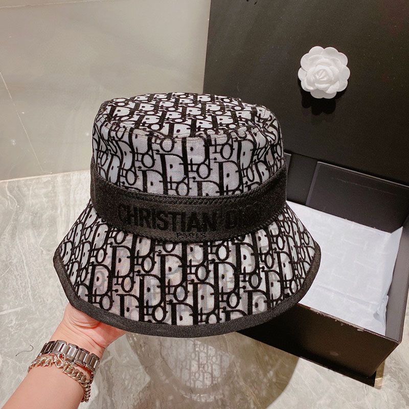 Christian Dior Bucket Hat D-Oblique Motif Mesh Grey Hot Sale