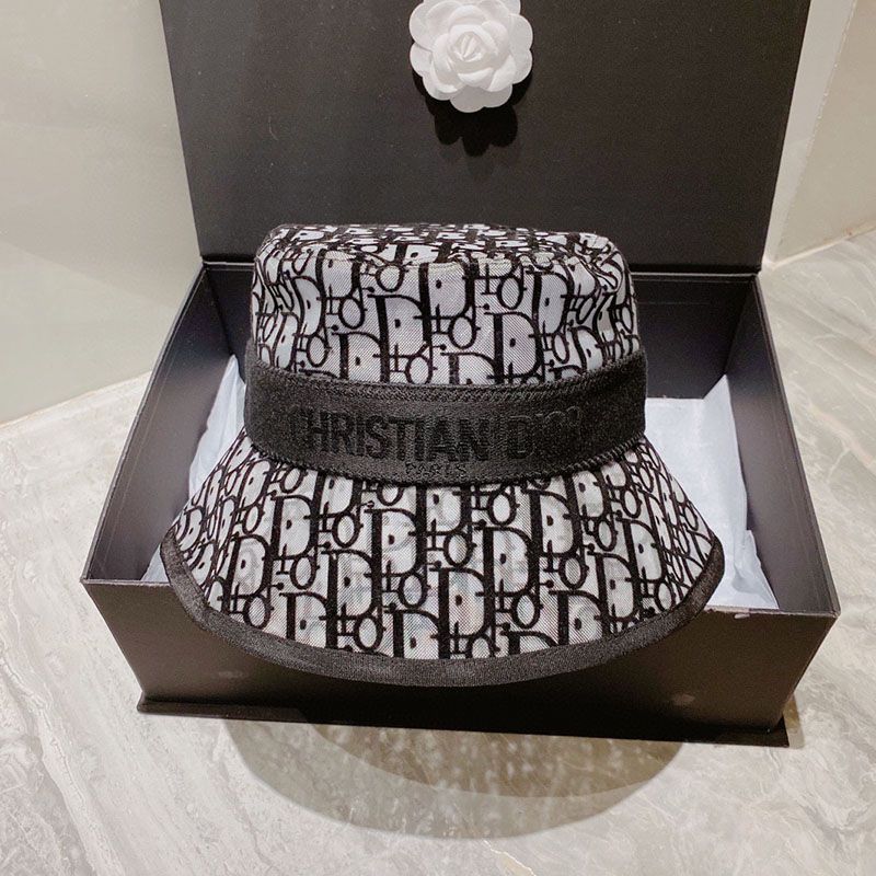 Christian Dior Bucket Hat D-Oblique Motif Mesh Grey Hot Sale