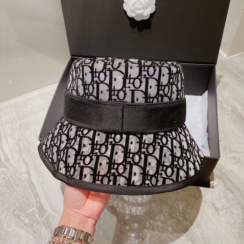 Christian Dior Bucket Hat D-Oblique Motif Mesh Grey Hot Sale