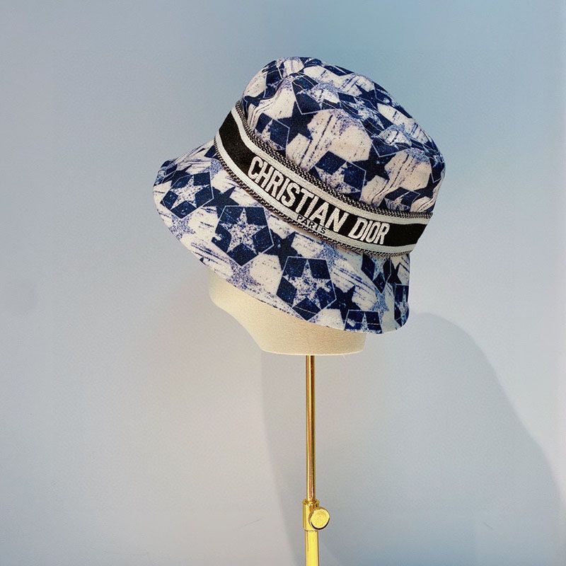 Hot Christian Dior Bucket Hat Etoile Motif Cotton Blue