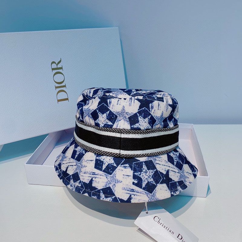 Christian Dior Bucket Hat Etoile Motif Cotton Blue Hot Sale