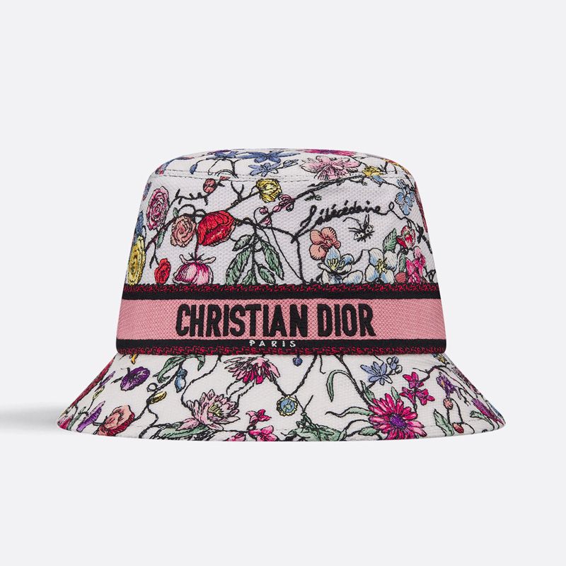 Christian Dior Bucket Hat Florilegio Motif Cotton White Hot Sale