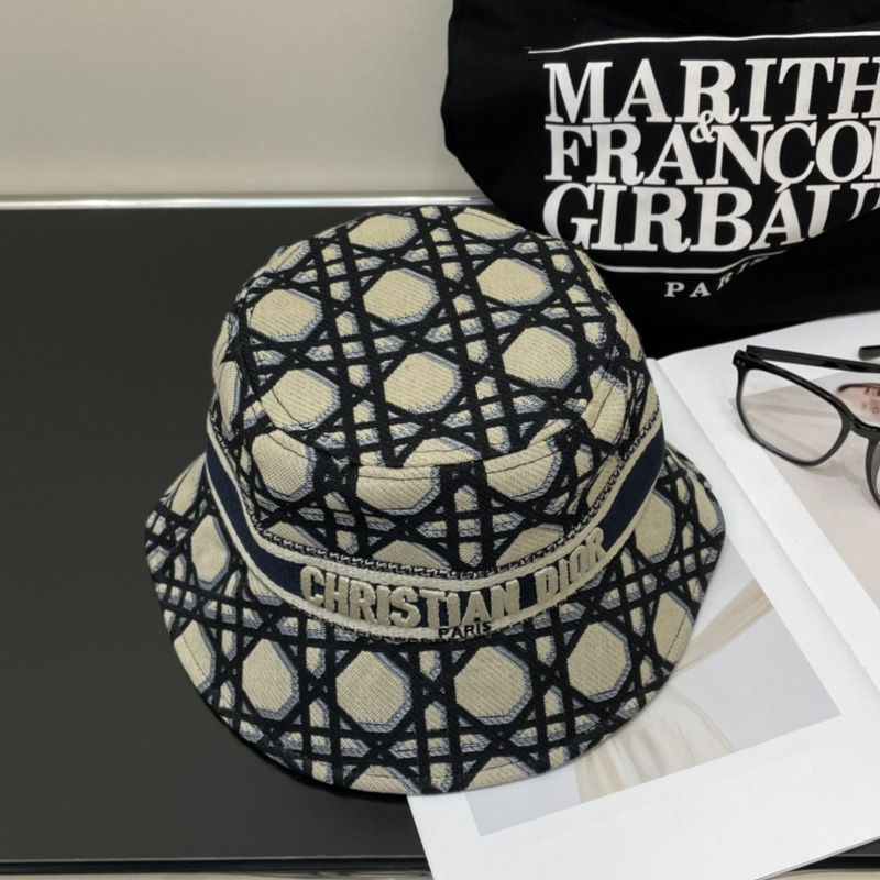 Hot Christian Dior Bucket Hat Macrocannage Motif Cotton Black