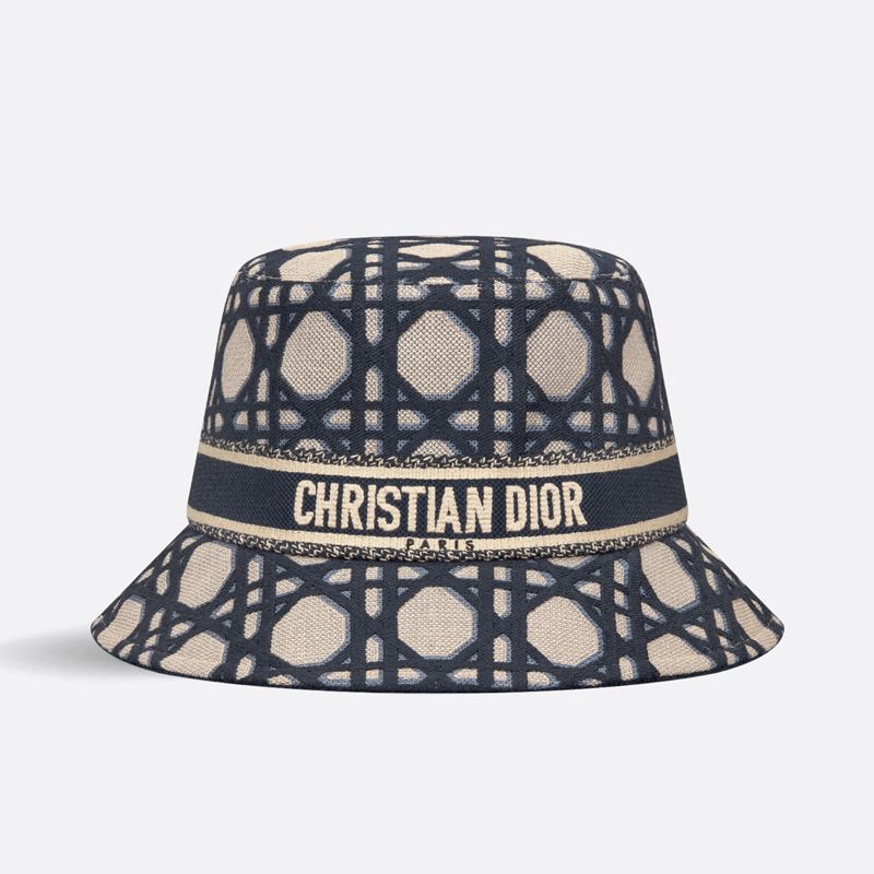 Hot Christian Dior Bucket Hat Macrocannage Motif Cotton Blue