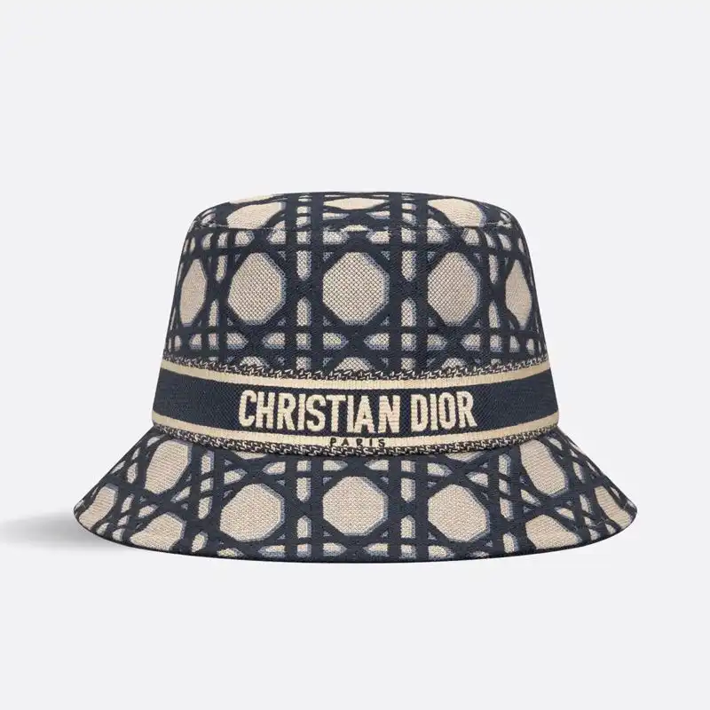 Hot Christian Dior Bucket Hat Macrocannage Motif Cotton Blue