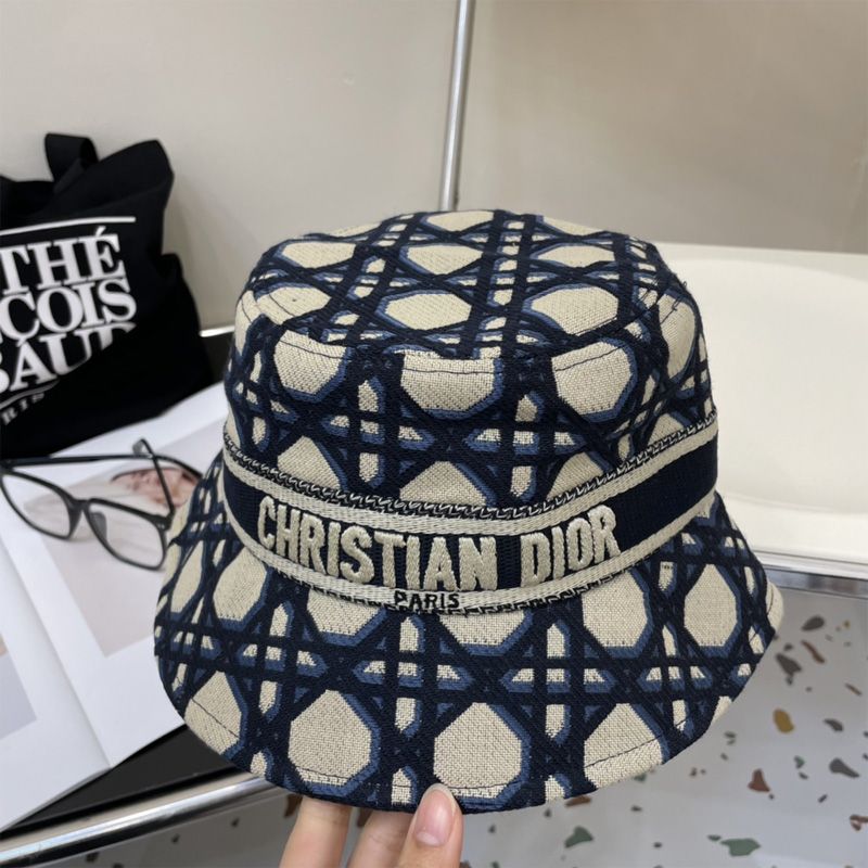 Christian Dior Bucket Hat Macrocannage Motif Cotton Blue Hot Sale