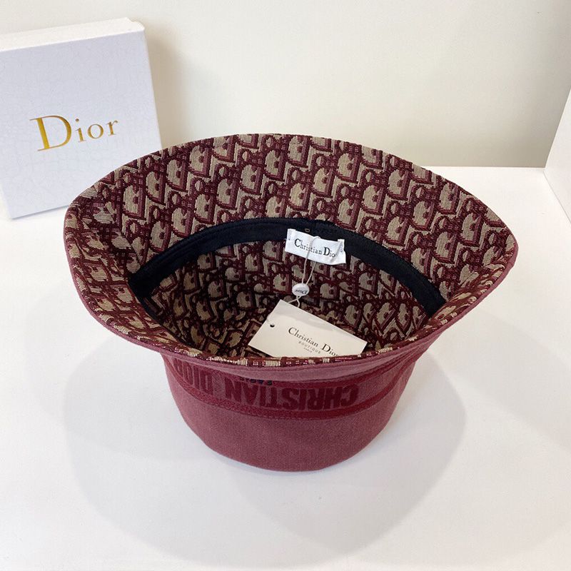 Christian Dior Bucket Hat Oblique Motif Denim Burgundy Hot Sale