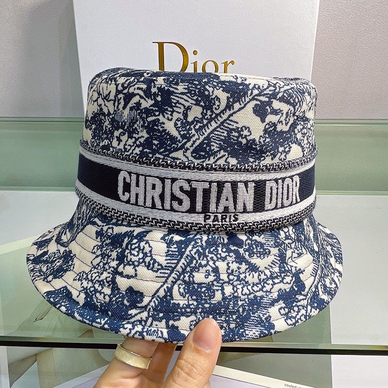 Hot Christian Dior Bucket Hat Toile de Jouy Motif Cotton Navy Blue