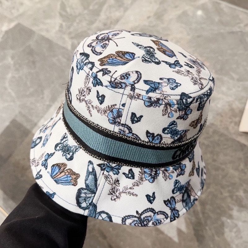 Hot Christian Dior Bucket Hat Toile de Jouy Mexico Motif Cotton White Blue