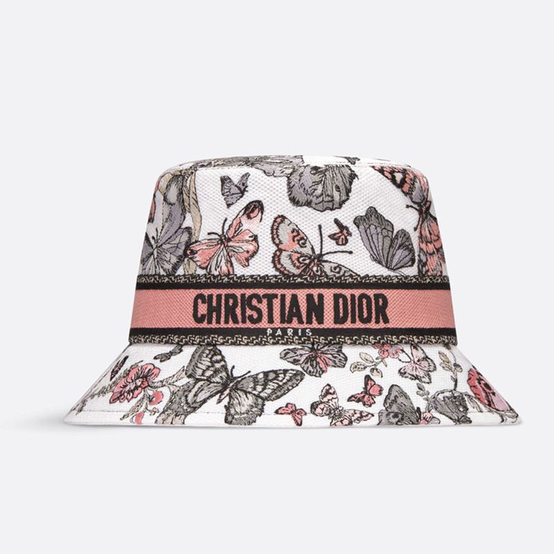 Hot Christian Dior Bucket Hat Toile de Jouy Mexico Motif Cotton White Pink