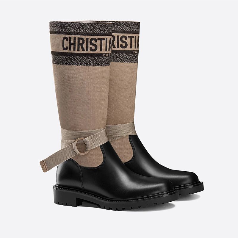 Christian Dior D-Major Boots Women Technical Fabric and Calfskin Beige Hot Sale