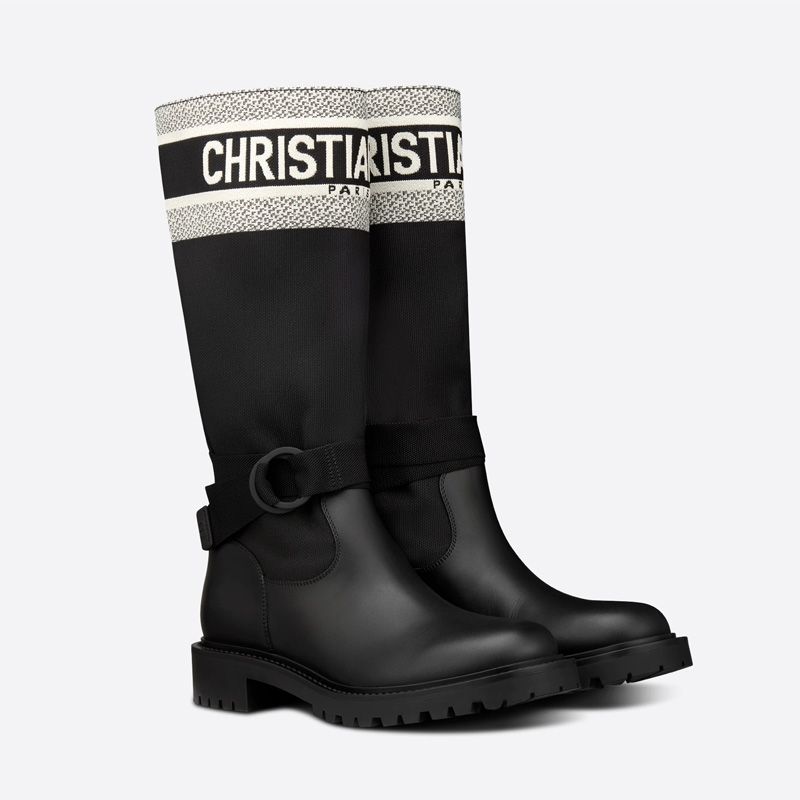 Christian Dior D-Major Boots Women Technical Fabric and Calfskin Black White Hot Sale