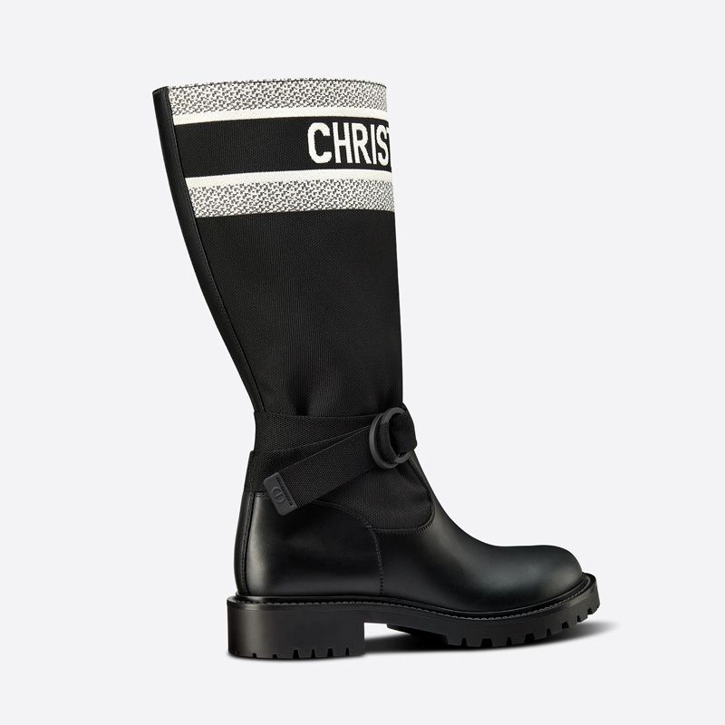 Christian Dior D-Major Boots Women Technical Fabric and Calfskin Black White Hot Sale