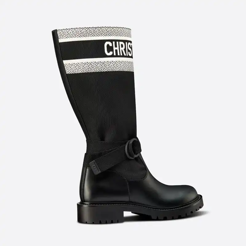 Affordable Hot Christian Dior D-Major Boots Women Technical Fabric and Calfskin Black White