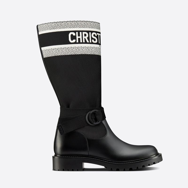 Christian Dior D-Major Boots Women Technical Fabric and Calfskin Black White Hot Sale