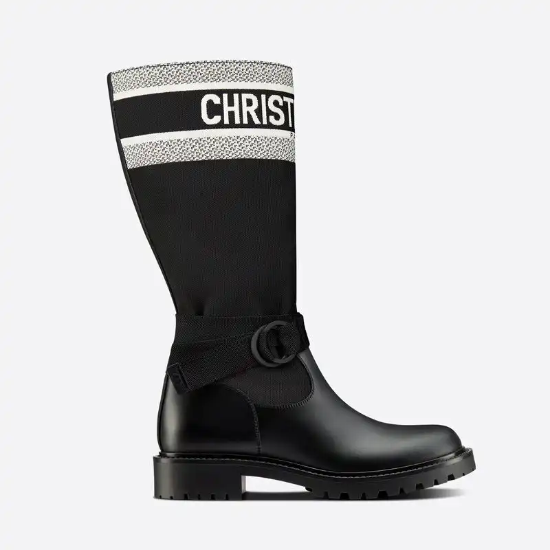 Affordable Hot Christian Dior D-Major Boots Women Technical Fabric and Calfskin Black White