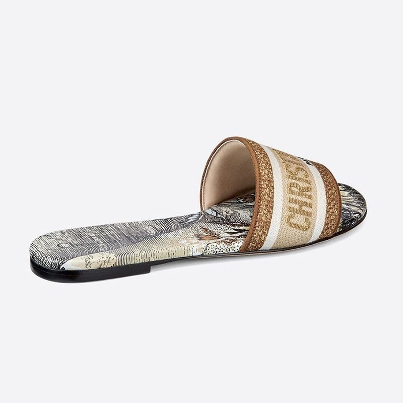 Christian Dior Dway Slides Women Baobab Motif Canvas Grey Hot Sale