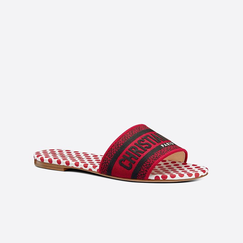 Christian Dior Dway Slides Women Dots Motif Canvas Red Hot Sale