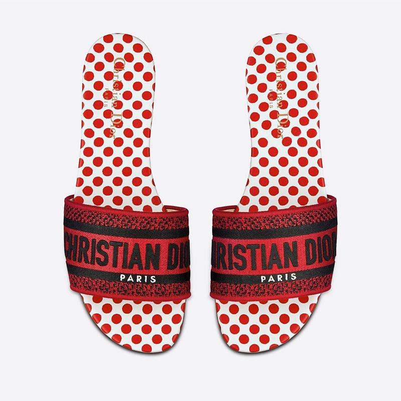 Christian Dior Dway Slides Women Dots Motif Canvas Red Hot Sale