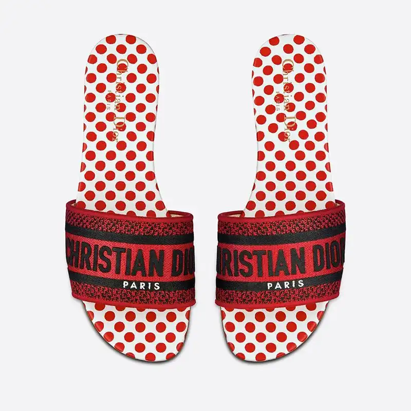 Cheap Hot Christian Dior Dway Slides Women Dots Motif Canvas Red