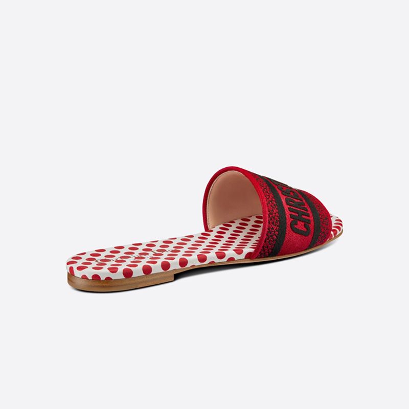 Christian Dior Dway Slides Women Dots Motif Canvas Red Hot Sale