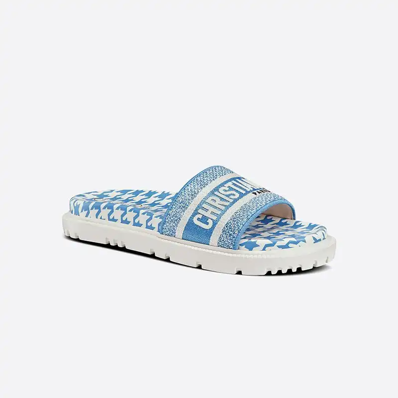 Affordable Hot Christian Dior Dway Slides Women Micro Houndstooth Motif Cotton Blue