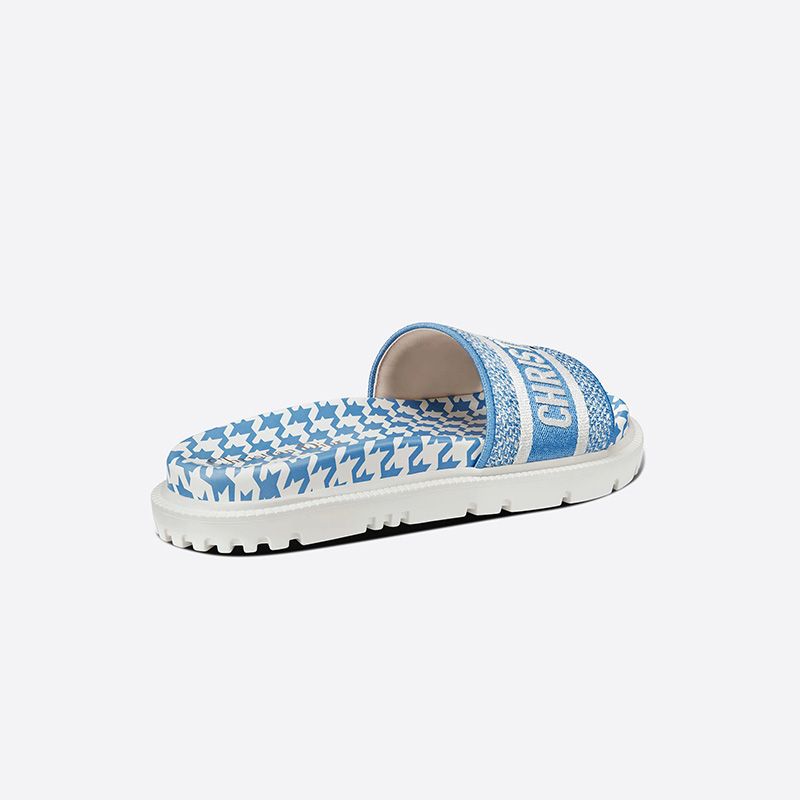 Christian Dior Dway Slides Women Micro Houndstooth Motif Cotton Blue