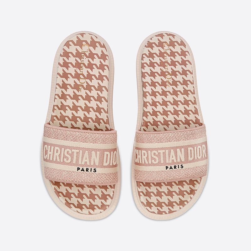 Christian Dior Dway Slides Women Micro Houndstooth Motif Cotton Cherry