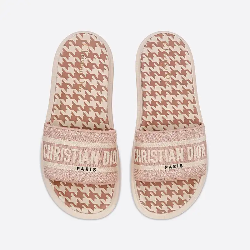 Cheap Hot Christian Dior Dway Slides Women Micro Houndstooth Motif Cotton Cherry