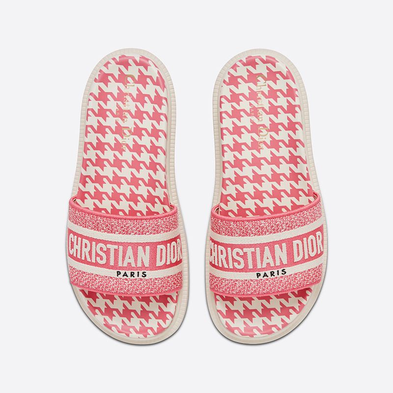 Christian Dior Dway Slides Women Micro Houndstooth Motif Cotton Pink Hot Sale