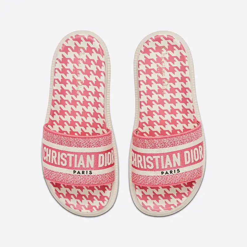 Cheap Hot Christian Dior Dway Slides Women Micro Houndstooth Motif Cotton Pink