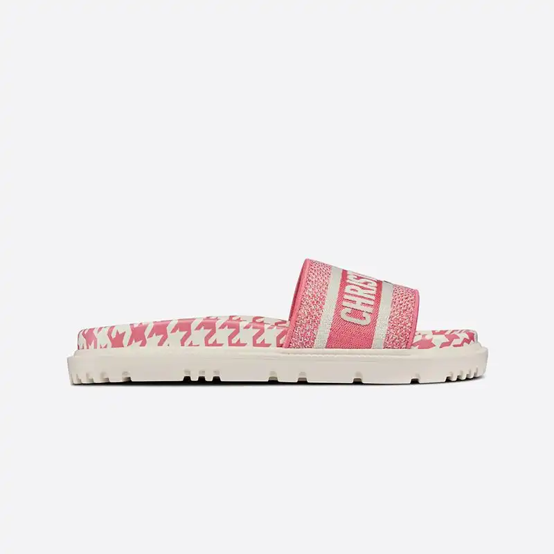 Cheap Hot Christian Dior Dway Slides Women Micro Houndstooth Motif Cotton Pink