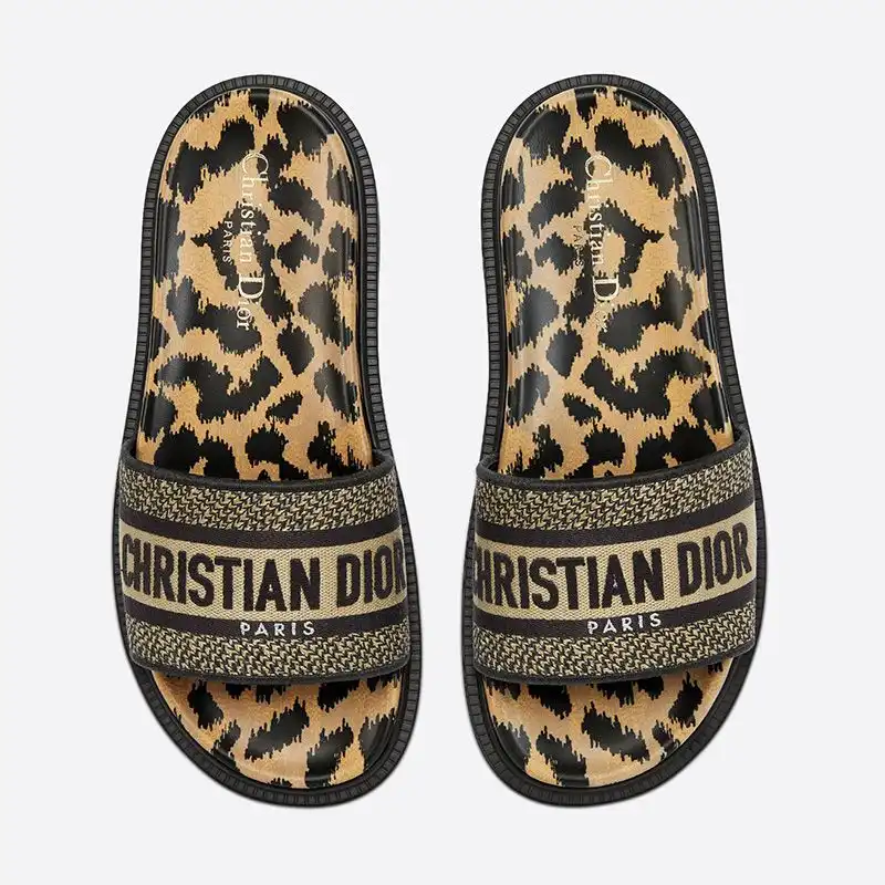 Affordable Hot Christian Dior Dway Slides Women Mizza Motif Cotton Beige