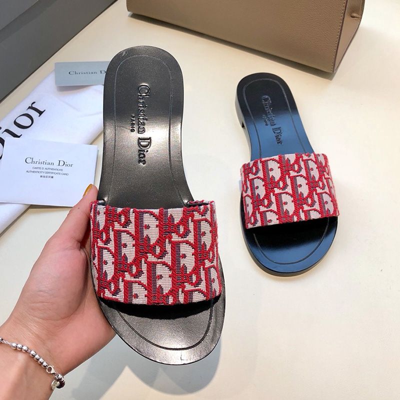 Christian Dior Dway Slides Women Oblique Motif Canvas Red