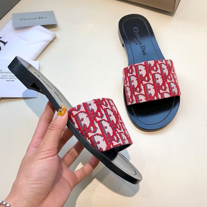 Christian Dior Dway Slides Women Oblique Motif Canvas Red