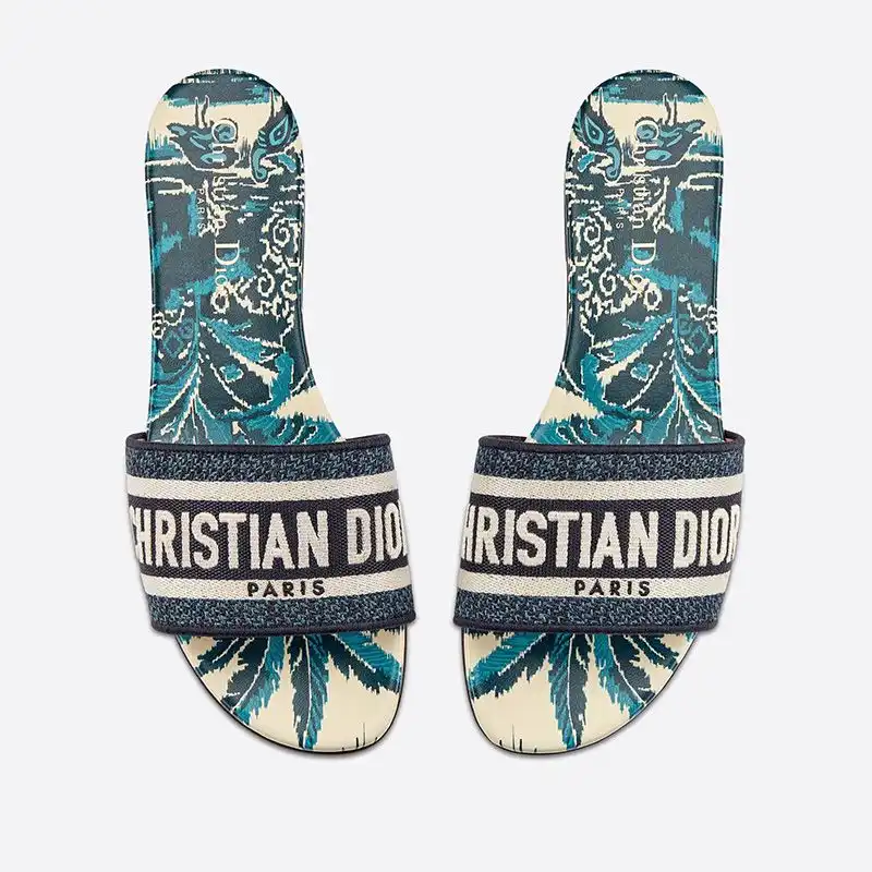 Affordable Hot Christian Dior Dway Slides Women Palms Motif Canvas Blue