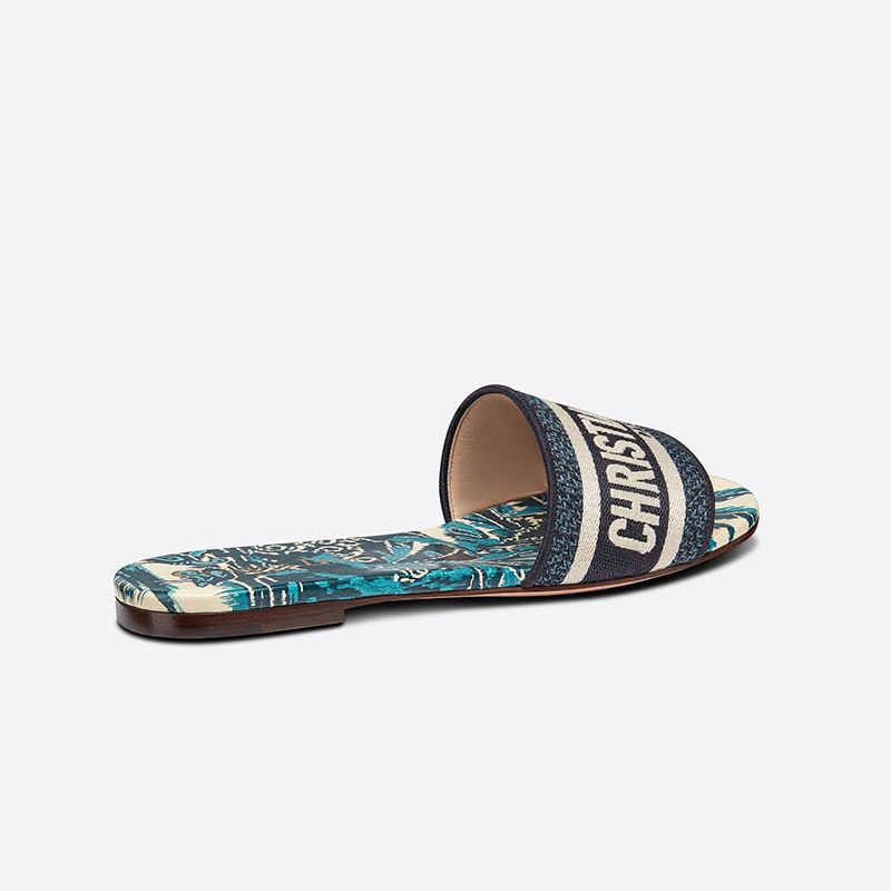 Christian Dior Dway Slides Women Palms Motif Canvas Blue Luxury