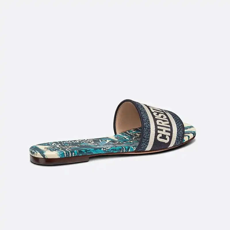 Affordable Hot Christian Dior Dway Slides Women Palms Motif Canvas Blue