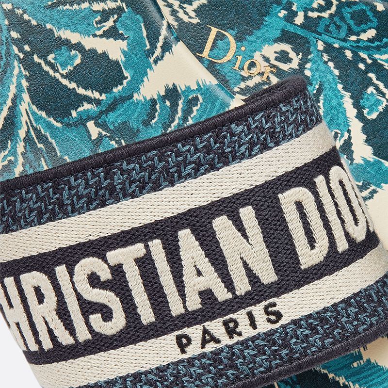 Christian Dior Dway Slides Women Palms Motif Canvas Blue Luxury