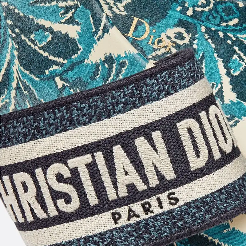 Affordable Hot Christian Dior Dway Slides Women Palms Motif Canvas Blue