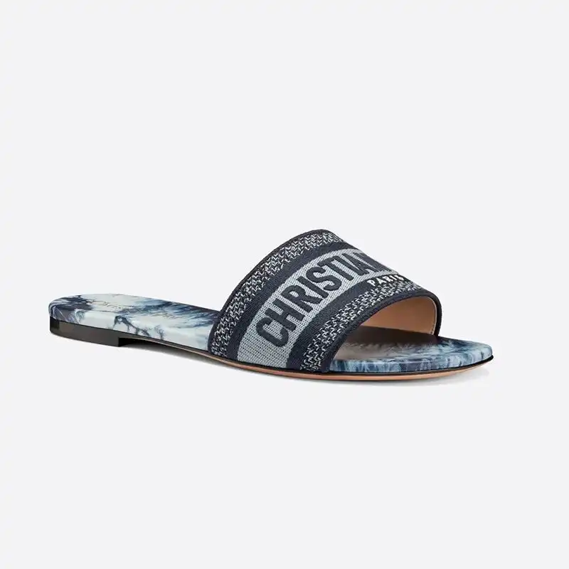 Affordable Hot Christian Dior Dway Slides Women Tie & Dye Motif Canvas Blue