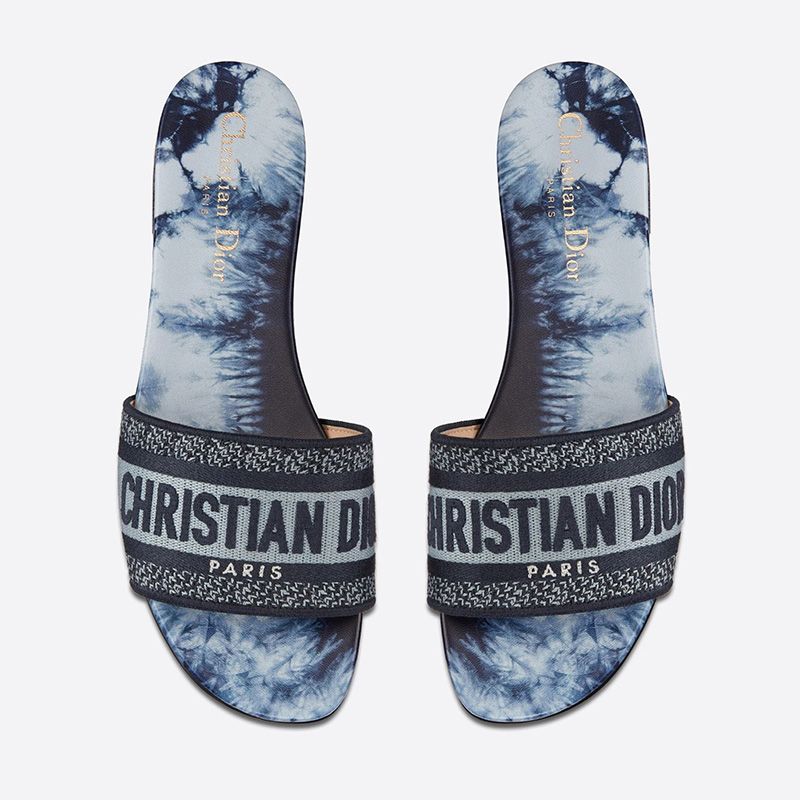 Christian Dior Dway Slides Women Tie & Dye Motif Canvas Blue Hot Sale