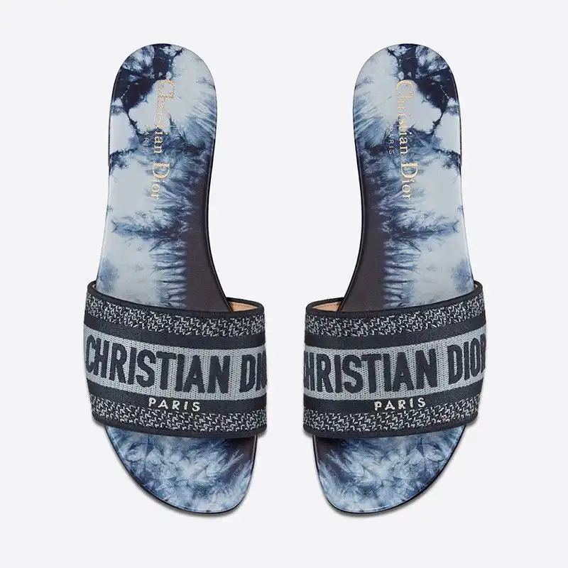 Affordable Hot Christian Dior Dway Slides Women Tie & Dye Motif Canvas Blue