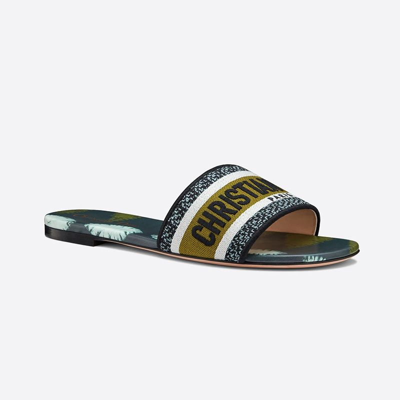 Christian Dior Dway Slides Women Tie & Dye Motif Canvas Green Hot Sale